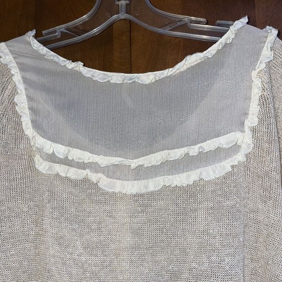 Free People S Lace Trimmed 100% Linen Oatmeal Sweater - Picture 6 of 7